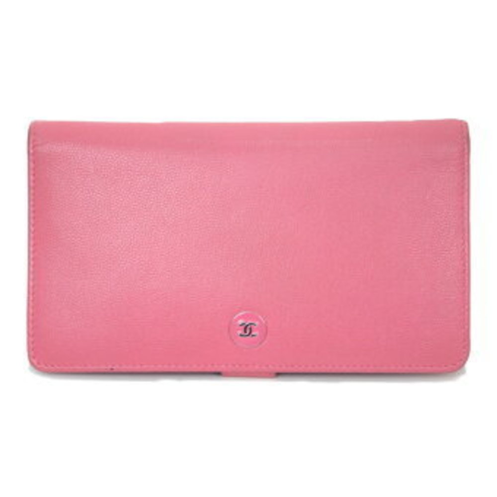 Chanel Agenda bi fold long wallet pink leather here mark button